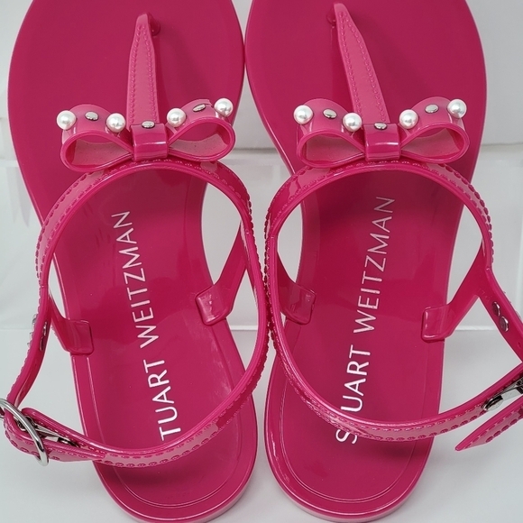 Stuart Weitzman Imitation Pearl Bow Jelly Pink Sandal Women's Size 5B New - Picture 9 of 9